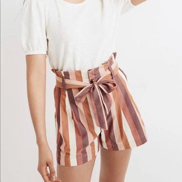 Madewell Pants - Madewell Striped Paper Bag Waist High Rise Shorts